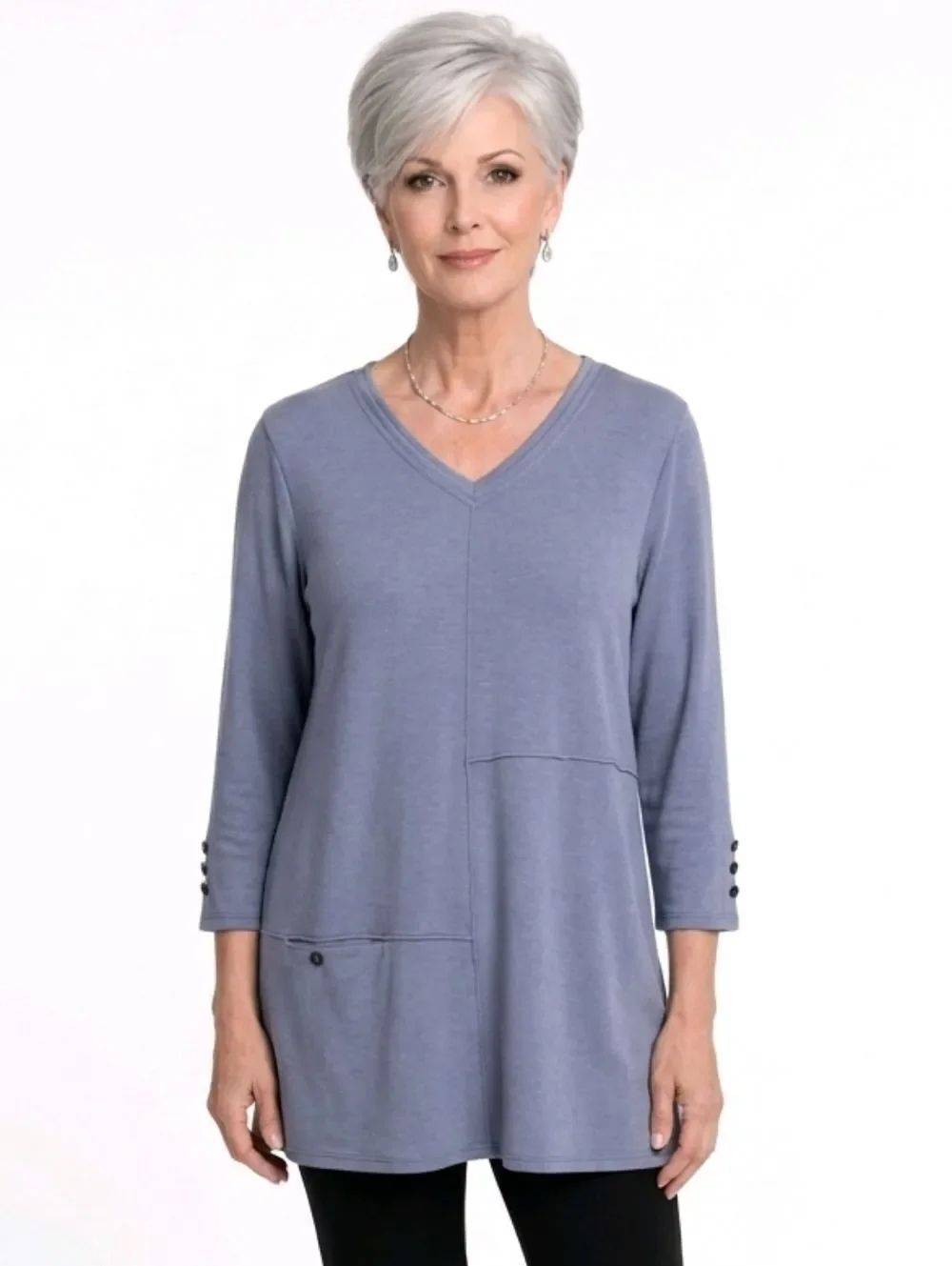 Simply Noelle Grey V-neck 3/4 Sleeve Tunic Top Size S/M